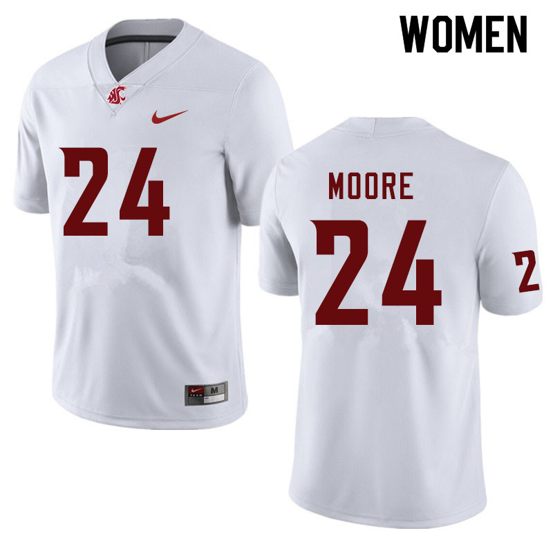 Women #24 Shahman Moore Washington State Cougars College Football Jerseys Sale-White